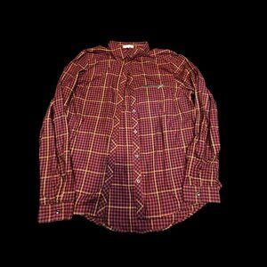 Maurices | Burgundy & Mustard Plaid Button-Down Shirt | Size Large